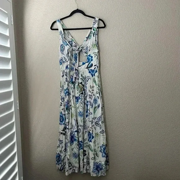 Zara Floral Keyhole Front Cotton Spring Summer Dress Midi Lightweight Medium - Picture 6 of 10